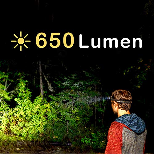 Everbeam H6 Pro LED Head Torch Headlamp, Motion Sensor Control, 650 Lumen Bright 20 Hours Runtime 1200mAh Battery Powered USB Rechargeable Headlight - Image 2