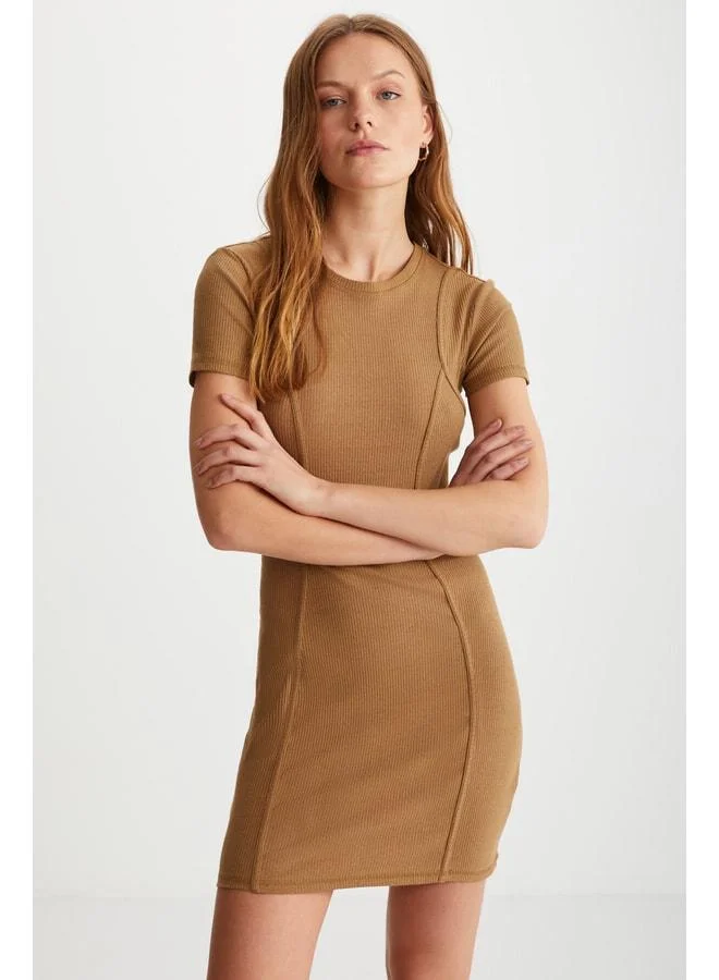 Ethiquet MELISENDA Women's Short Sleeve Mini Brown Dress