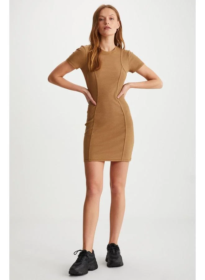 Ethiquet MELISENDA Women's Short Sleeve Mini Brown Dress