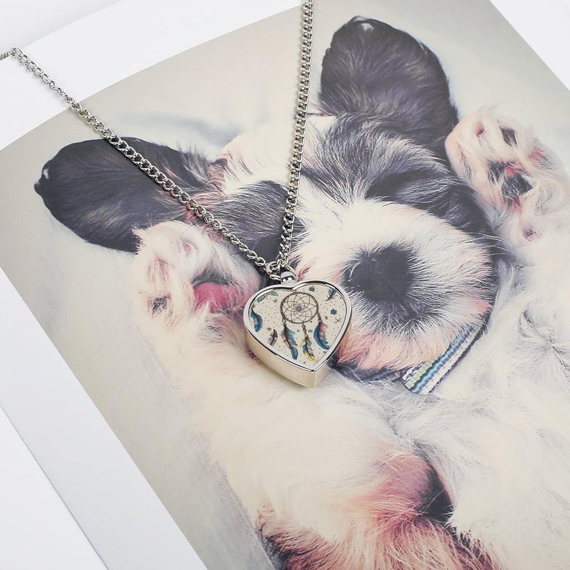 Personalized Pet Urn Cremation Necklace for Ashes - Dream Catcher And Moon Pet Ashes Necklace - Custom Keepsake Necklace with Photo And Text, Memorial Heart Urn Pendant for Dogs Cat - Image 5