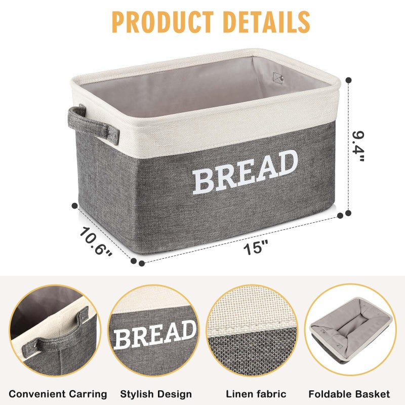 Lukeline Bread Storage Basket for Kitchen, Foldable Fabric Bread Keeper Bread Storage Container Bin with Handles, Bread Baskets for Kitchen Counter and Pantry (White & Grey) - Image 5