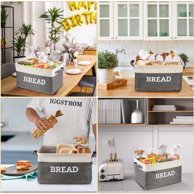 Lukeline Bread Storage Basket for Kitchen, Foldable Fabric Bread Keeper Bread Storage Container Bin with Handles, Bread Baskets for Kitchen Counter and Pantry (White & Grey) - Image 4