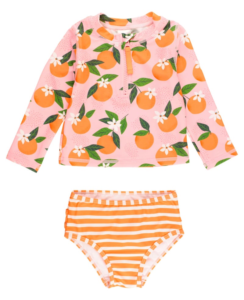 RuffleButts Orange You The Sweetest Long Sleeve Zipper Rash Guard Bikini 5 - Image 2