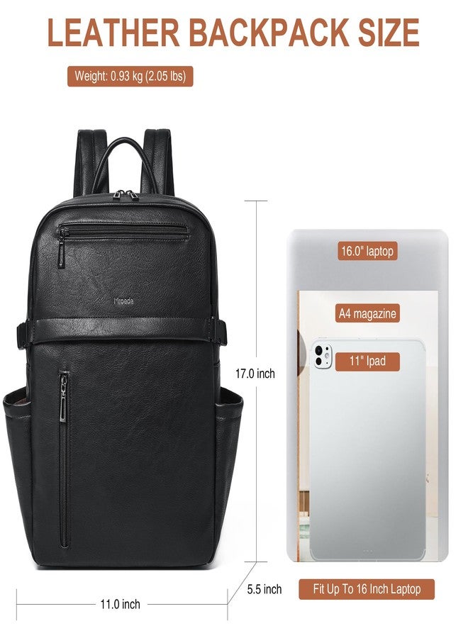 Mroede Leather Laptop Backpack for Women 16 Inch Laptop Leather Backpack Purse Fashion Travel Backpacks for Work College, 2-1 Black, 17x11x5.5 inches, Leather Laptop Backpack for Women - Image 3