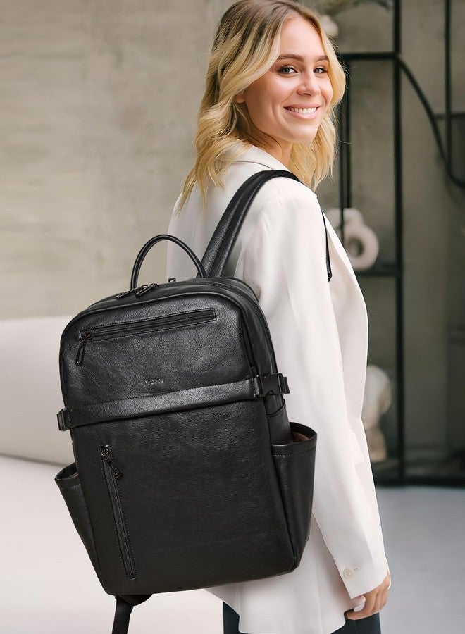 Mroede Leather Laptop Backpack for Women 16 Inch Laptop Leather Backpack Purse Fashion Travel Backpacks for Work College, 2-1 Black, 17x11x5.5 inches, Leather Laptop Backpack for Women - Image 2