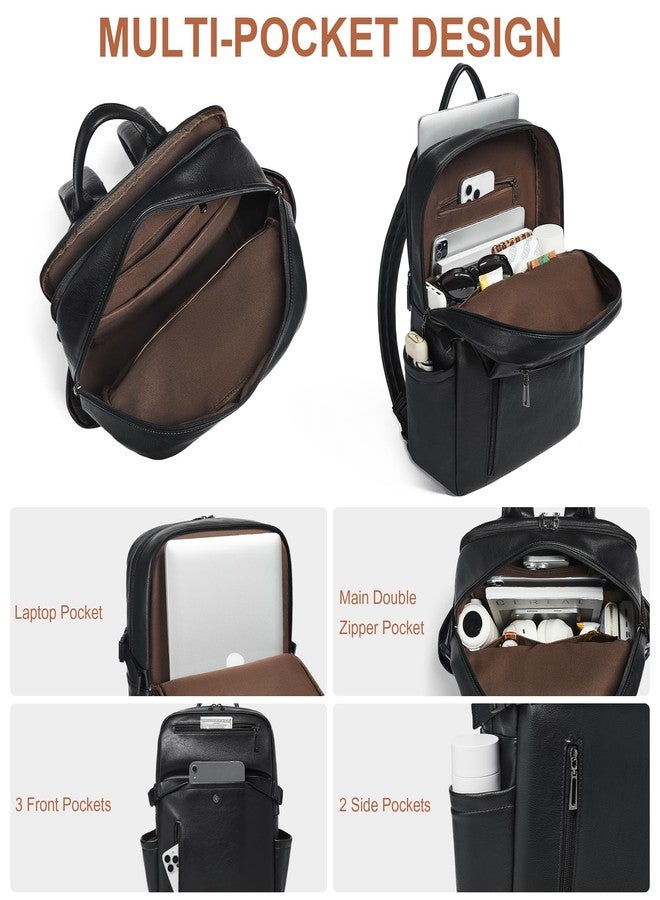 Mroede Leather Laptop Backpack for Women 16 Inch Laptop Leather Backpack Purse Fashion Travel Backpacks for Work College, 2-1 Black, 17x11x5.5 inches, Leather Laptop Backpack for Women - Image 4