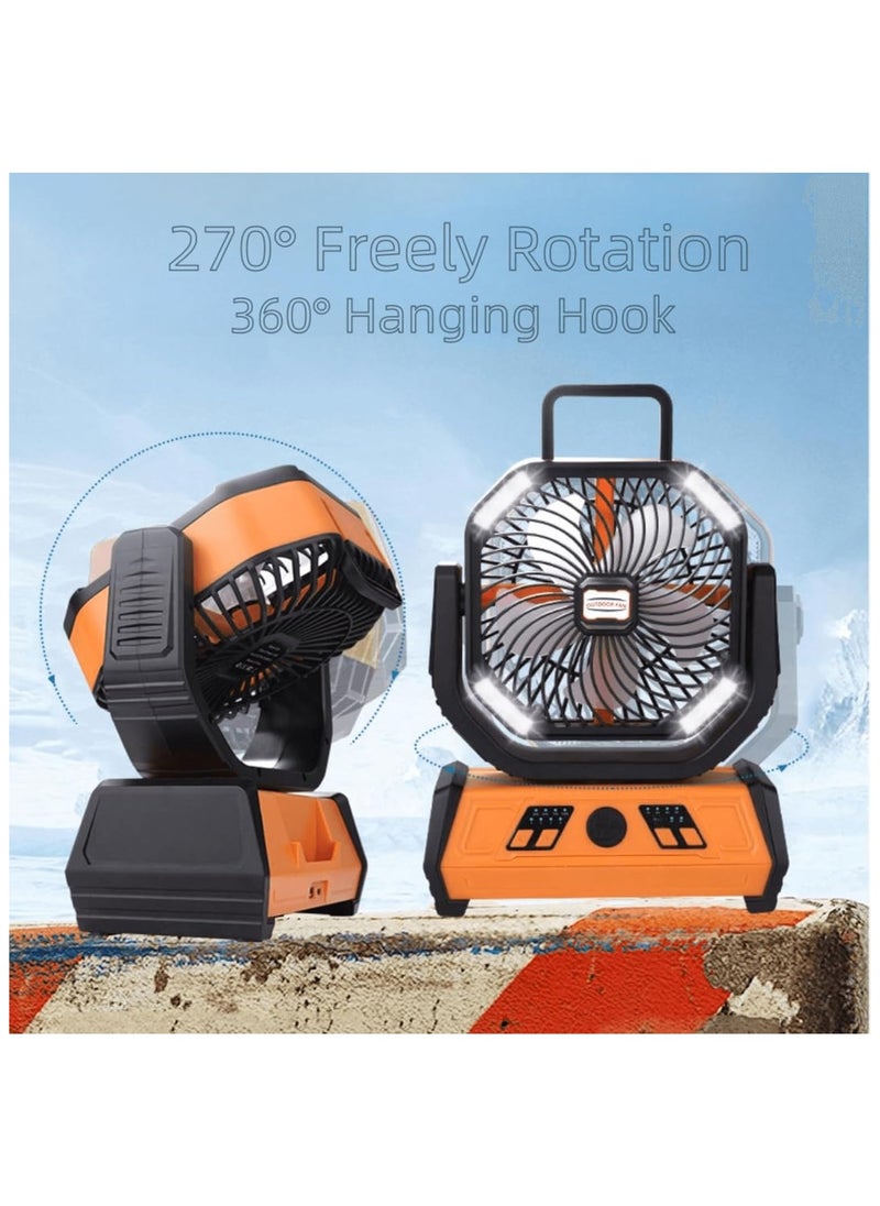 16000mAH Rechargeable Camping Fan with LED Lantern and Remote, Hanging Hook for Tents, 4-Speed, Timer, Portable Oscillating Fan for Tent Picnic Outdoor, Desk Fan