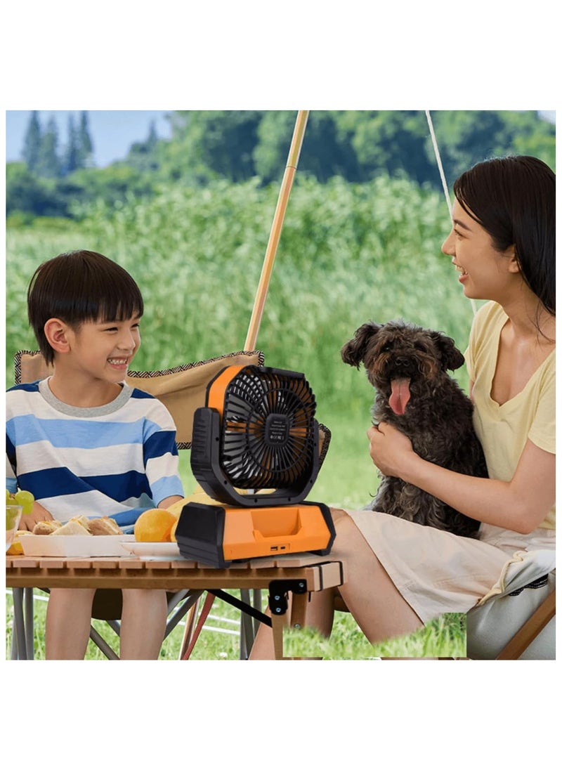 16000mAH Rechargeable Camping Fan with LED Lantern and Remote, Hanging Hook for Tents, 4-Speed, Timer, Portable Oscillating Fan for Tent Picnic Outdoor, Desk Fan