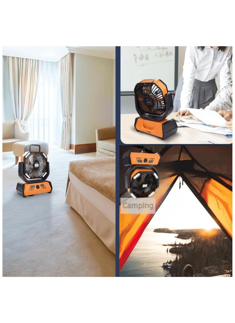 16000mAH Rechargeable Camping Fan with LED Lantern and Remote, Hanging Hook for Tents, 4-Speed, Timer, Portable Oscillating Fan for Tent Picnic Outdoor, Desk Fan
