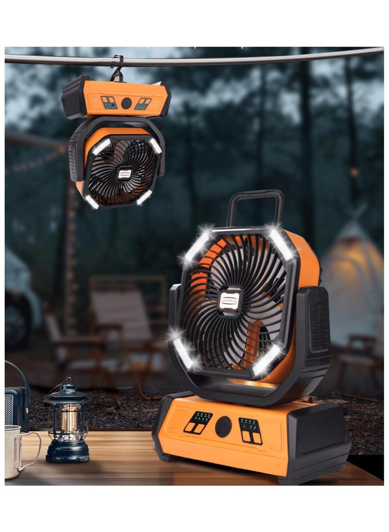 16000mAH Rechargeable Camping Fan with LED Lantern and Remote, Hanging Hook for Tents, 4-Speed, Timer, Portable Oscillating Fan for Tent Picnic Outdoor, Desk Fan