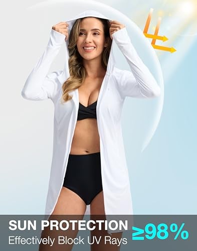 Soothfeel Women's UPF 50+ Swim Cover Up Sun Protection Hoodie SPF Lightweight Jacket Long Sleeve Beach Cover Ups for Women (White,S) - Image 2