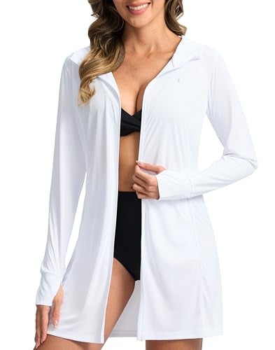 Soothfeel Women's UPF 50+ Swim Cover Up Sun Protection Hoodie SPF Lightweight Jacket Long Sleeve Beach Cover Ups for Women (White,S) - Image 1
