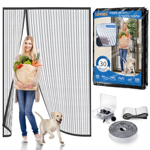 Loviga Heavy Duty Door Screen Magnetic Closure, LOVIGA 2024 Thickened Fiberglass Screen Door Mesh, Self Sealing, Left Side Opened, Pets Friendly, Fine Mesh Keep Bugs Out Fit Door Size 70 Inch X 80 Inch - Image 1
