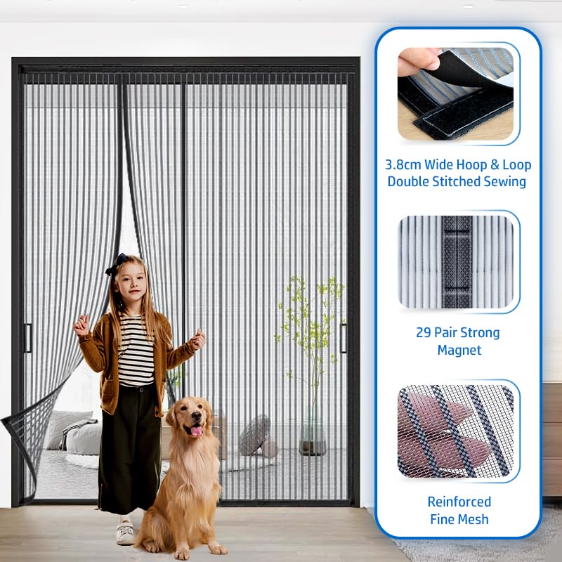 Loviga Heavy Duty Door Screen Magnetic Closure, LOVIGA 2024 Thickened Fiberglass Screen Door Mesh, Self Sealing, Left Side Opened, Pets Friendly, Fine Mesh Keep Bugs Out Fit Door Size 70 Inch X 80 Inch - Image 2