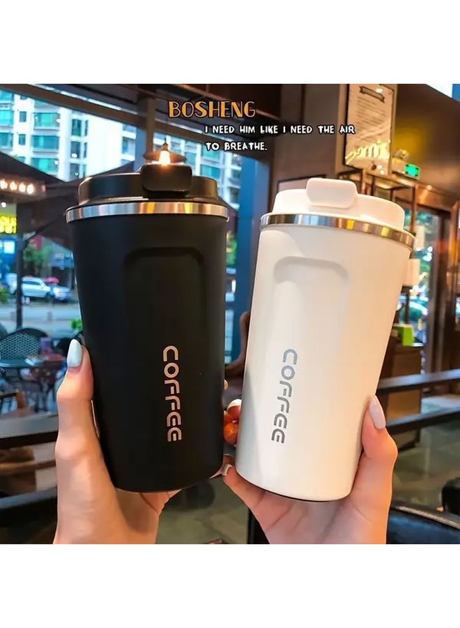 كوب قهوة أسود مزدوج الطبقات معزول بالفراغ للسفر، كوب لاتيه محمول لجميع الفصول مع غطاء عازل للحرارة للمشروبات الساخنة والباردة للاستخدام الخارجي - Image 2