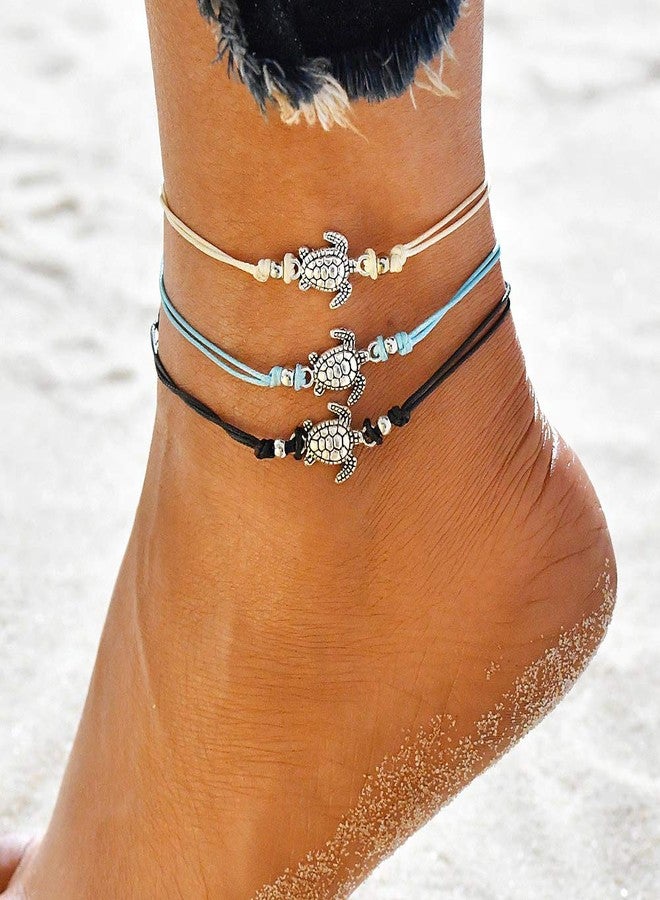 Suyi 5Pcs Beach Turtle Anklet Boho Handmade Adjustable Anklet Layered Rope Anklet Foot Chain for Women 5P - Image 2