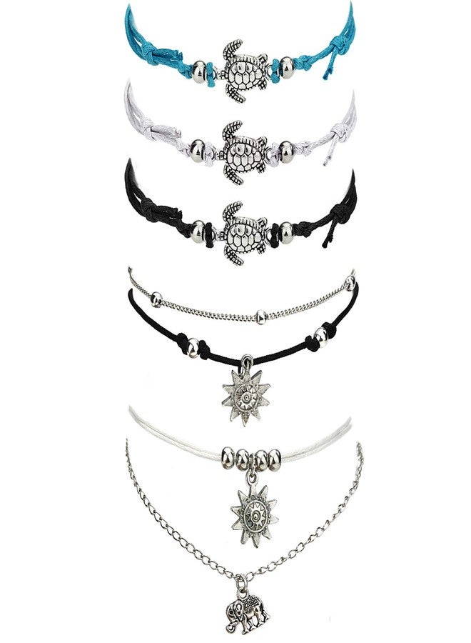 Suyi 5Pcs Beach Turtle Anklet Boho Handmade Adjustable Anklet Layered Rope Anklet Foot Chain for Women 5P - Image 1