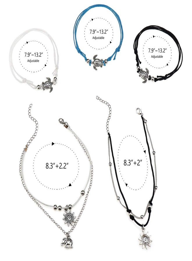Suyi 5Pcs Beach Turtle Anklet Boho Handmade Adjustable Anklet Layered Rope Anklet Foot Chain for Women 5P - Image 5
