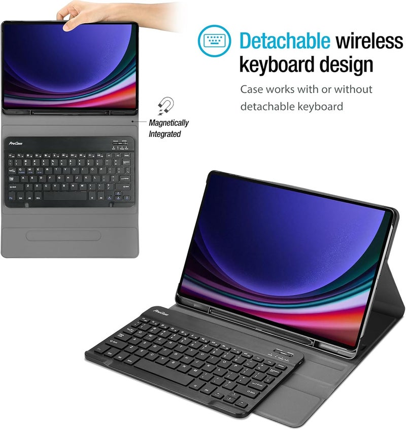 Procases Keyboard Case For Galaxy Tab S9 11 Inch 2023 Sm-X710 /X716B /X718U With S Pen Holder, Protective Cover Case With Detachable Wireless Keyboard For Galaxy Tab S9 11" 2023 -Black - Image 3