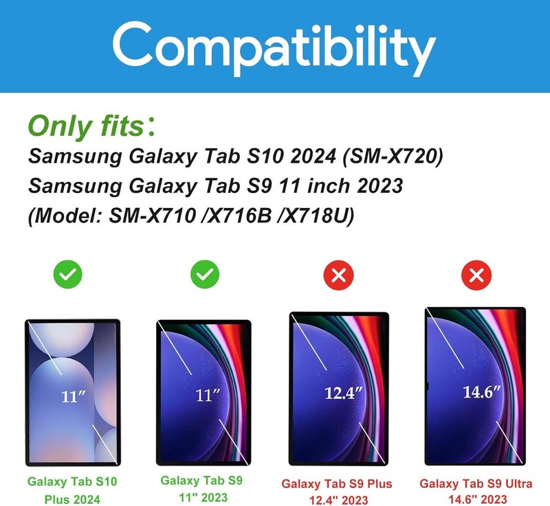 Procases Keyboard Case For Galaxy Tab S9 11 Inch 2023 Sm-X710 /X716B /X718U With S Pen Holder, Protective Cover Case With Detachable Wireless Keyboard For Galaxy Tab S9 11" 2023 -Black - Image 2