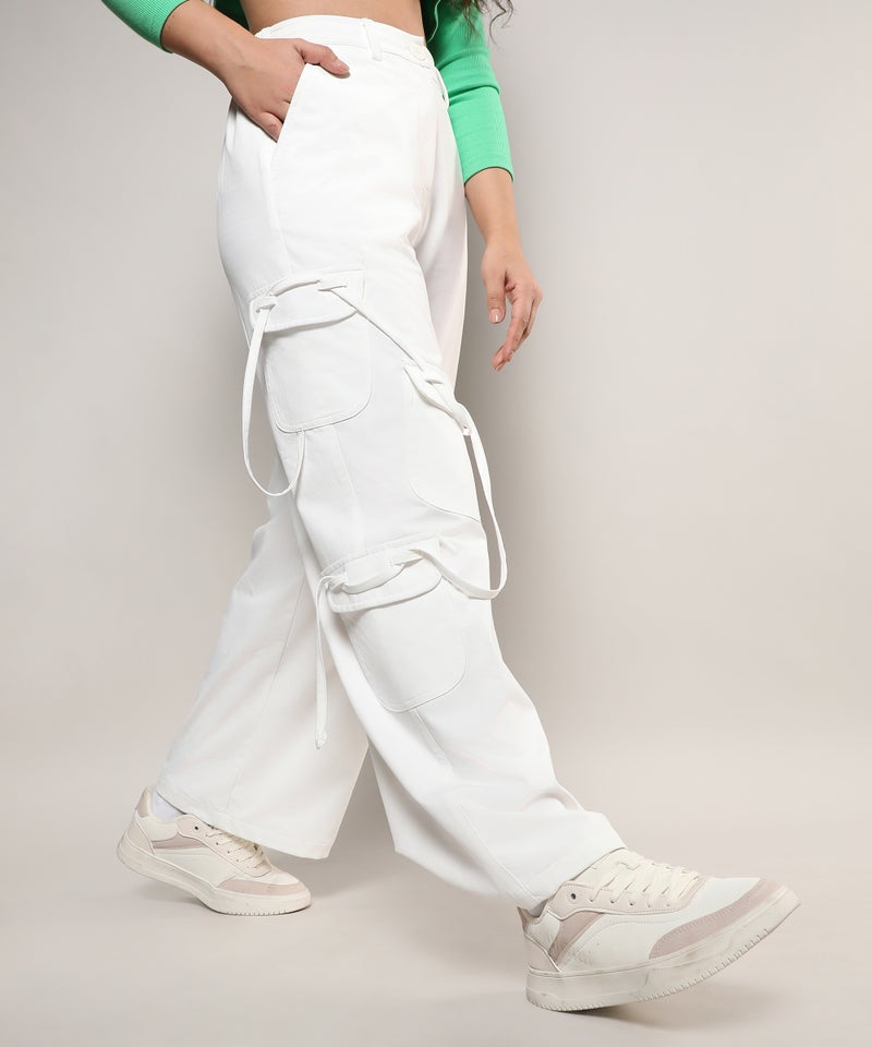 كامبوس سوترا Women's Chalk White Solid Cargo Trousers - Image 1