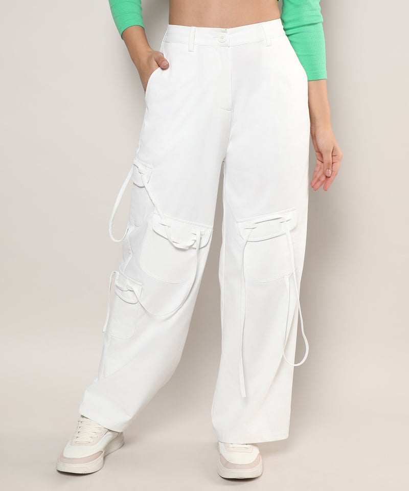 كامبوس سوترا Women's Chalk White Solid Cargo Trousers - Image 2