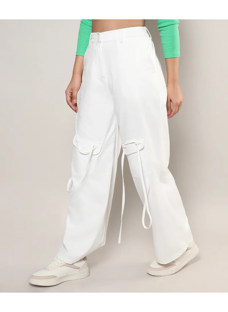 كامبوس سوترا Women's Chalk White Solid Cargo Trousers