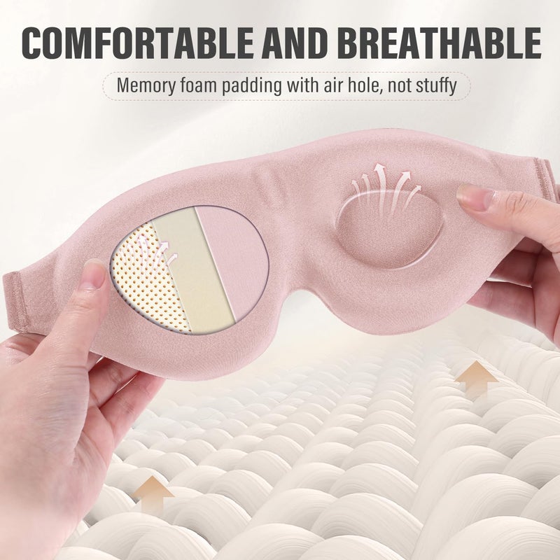 YIVIEW Sleep Mask for Side Sleeper, Complete Light Blocking 3D Pink Sleeping Eye Mask, Soft Breathable Eye Cover for Women Men, Relaxing Zero Pressure Night Blindfold - Image 5
