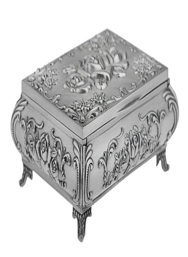 MioCloth Classic Vintage Antique Tin Rectangle Jewelry Box Treasure Storage Organizer Chest with Rose Pattern - Image 3