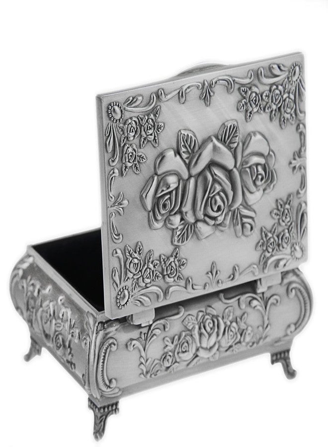 MioCloth Classic Vintage Antique Tin Rectangle Jewelry Box Treasure Storage Organizer Chest with Rose Pattern - Image 1