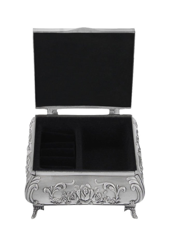 MioCloth Classic Vintage Antique Tin Rectangle Jewelry Box Treasure Storage Organizer Chest with Rose Pattern - Image 4