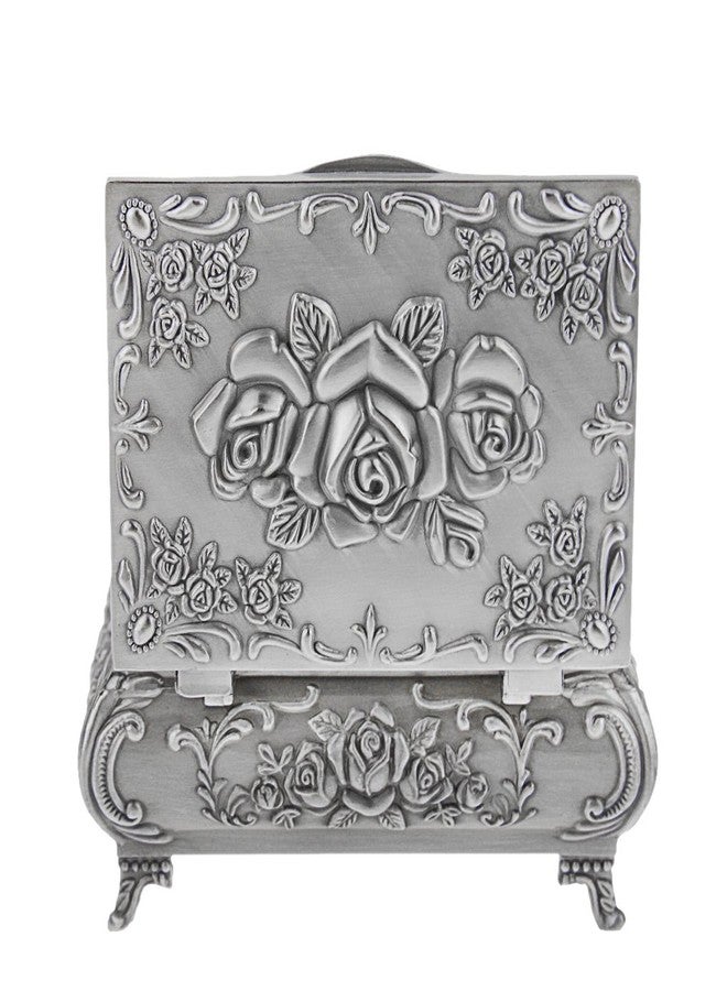 MioCloth Classic Vintage Antique Tin Rectangle Jewelry Box Treasure Storage Organizer Chest with Rose Pattern - Image 5