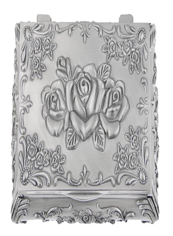 MioCloth Classic Vintage Antique Tin Rectangle Jewelry Box Treasure Storage Organizer Chest with Rose Pattern - Image 2