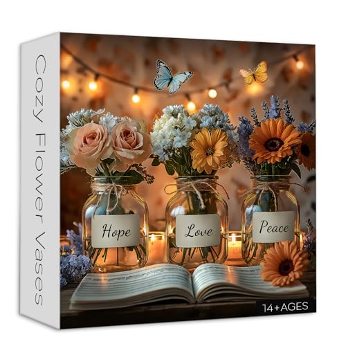 Larkipuzz Flower Vase Jigsaw Puzzles for Adults 1000 Pieces Sunflower Rose Glass Bottle Puzzle Lavender Butterfly Puzzle for Wall Art Decor - Image 1