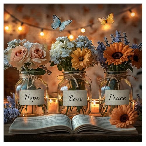 Larkipuzz Flower Vase Jigsaw Puzzles for Adults 1000 Pieces Sunflower Rose Glass Bottle Puzzle Lavender Butterfly Puzzle for Wall Art Decor - Image 5
