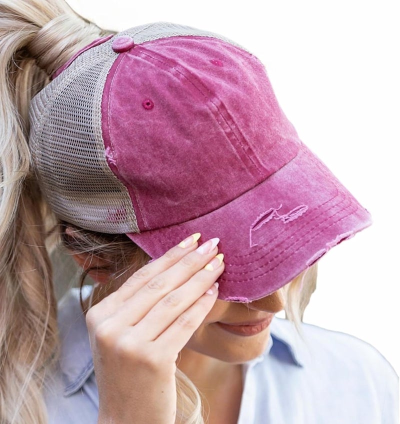 ProMindFun Womens Pony Hat High Ponytail Baseball Cap Girls Messy Bun Caps Camouflage Trucker Bad Hair Day Adjustable Dad Hat - Image 1