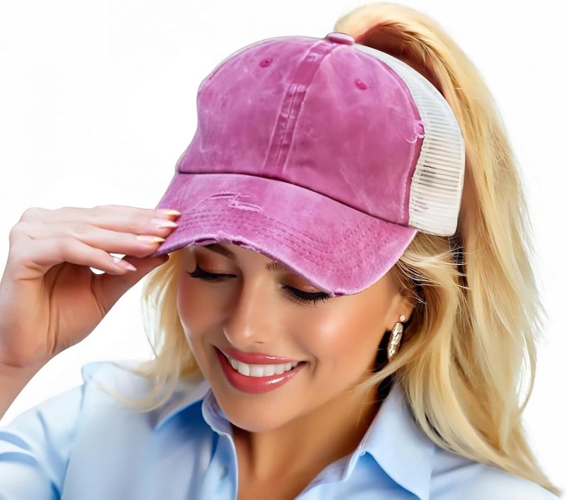ProMindFun Womens Pony Hat High Ponytail Baseball Cap Girls Messy Bun Caps Camouflage Trucker Bad Hair Day Adjustable Dad Hat - Image 2