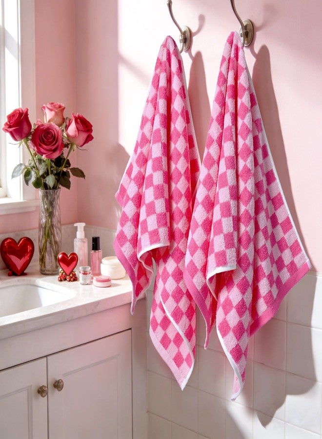 Jacquotha Checkered Hand Towels for Bathroom Set of 4 (Hot Pink) - 100% Cotton, 13" X 29", Soft Absorbent for Women Girls Gifts - Vibrant Cute Towels Brighten Up Your Home Decor - Image 2