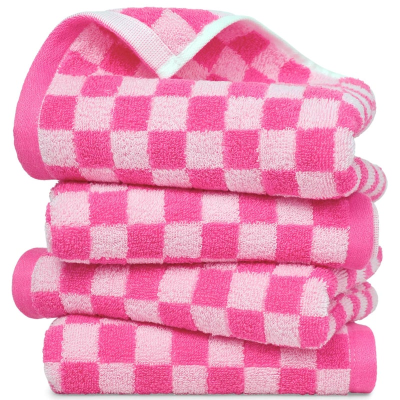 Jacquotha Checkered Hand Towels for Bathroom Set of 4 (Hot Pink) - 100% Cotton, 13" X 29", Soft Absorbent for Women Girls Gifts - Vibrant Cute Towels Brighten Up Your Home Decor - Image 1