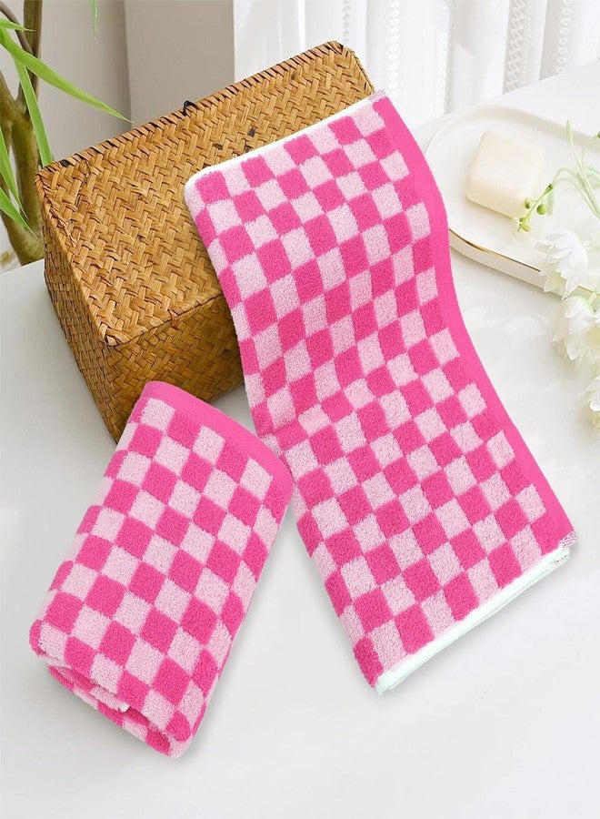 Jacquotha Checkered Hand Towels for Bathroom Set of 4 (Hot Pink) - 100% Cotton, 13" X 29", Soft Absorbent for Women Girls Gifts - Vibrant Cute Towels Brighten Up Your Home Decor - Image 3