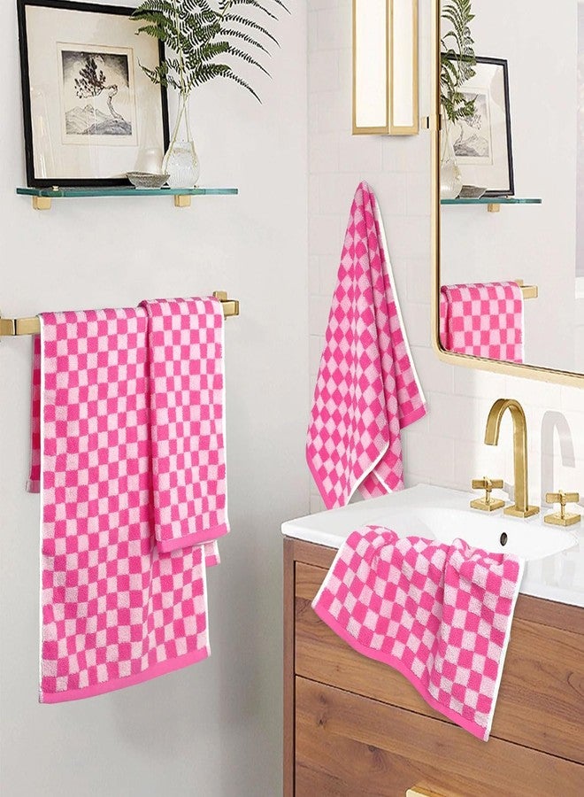 Jacquotha Checkered Hand Towels for Bathroom Set of 4 (Hot Pink) - 100% Cotton, 13" X 29", Soft Absorbent for Women Girls Gifts - Vibrant Cute Towels Brighten Up Your Home Decor - Image 4