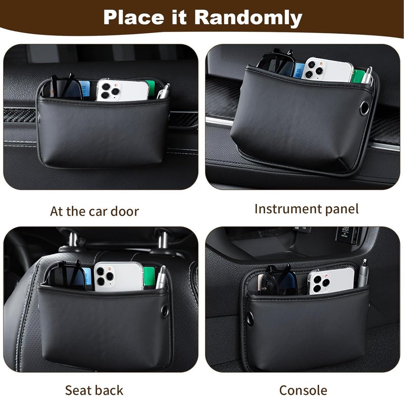RTDHO PU Leather Car Side Pocket Organizer for Car Seat Gap Storage - Black - Image 2