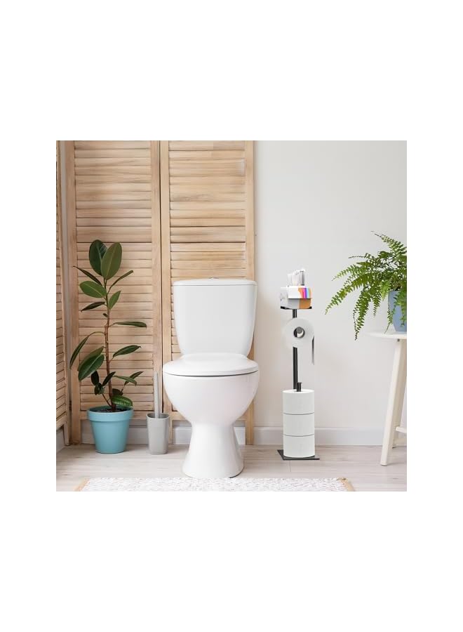 S-TOP Black Toilet Paper Holder Stand with Phone Shelf, Bathroom Toliet Decor Decoration. Tissue Paper Roll Holder Free Standing Storage, Rv Accessories, Apartment Restroom Household Home Essentials - Image 3
