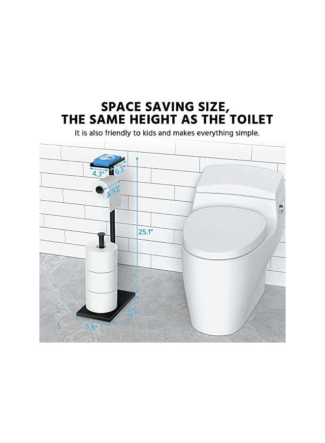 S-TOP Black Toilet Paper Holder Stand with Phone Shelf, Bathroom Toliet Decor Decoration. Tissue Paper Roll Holder Free Standing Storage, Rv Accessories, Apartment Restroom Household Home Essentials - Image 4