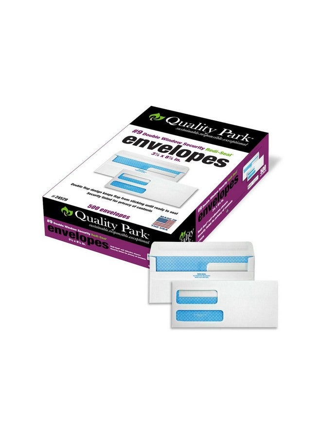 Quality Park 9 Security Envelopes Double Window Self Seal Invoices/Quickbooks Statements 37/8 X 87/8 Inches 24 Lb White 500/Box (Qua24529) - Image 1