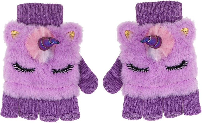 Newfancy قفازات يونيكورن للأطفال مع غطاء قفاز محبوك شتوي بدون أصابع قابلة للتحويل للأولاد والبنات toddlers - Image 2