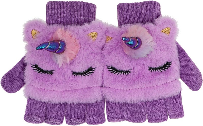 Newfancy قفازات يونيكورن للأطفال مع غطاء قفاز محبوك شتوي بدون أصابع قابلة للتحويل للأولاد والبنات toddlers - Image 1
