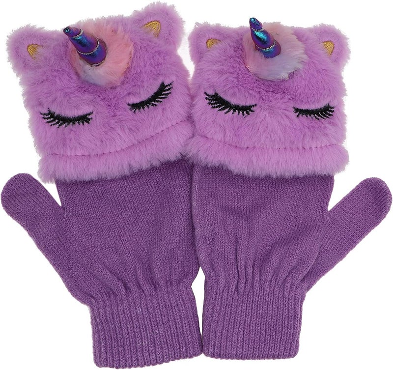Newfancy قفازات يونيكورن للأطفال مع غطاء قفاز محبوك شتوي بدون أصابع قابلة للتحويل للأولاد والبنات toddlers - Image 3