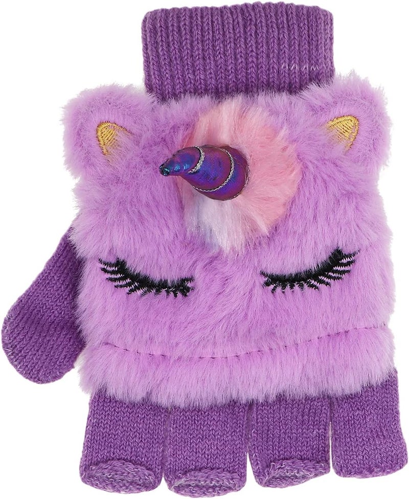 Newfancy قفازات يونيكورن للأطفال مع غطاء قفاز محبوك شتوي بدون أصابع قابلة للتحويل للأولاد والبنات toddlers - Image 4