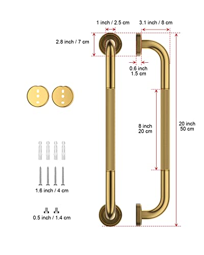 Munzong 20 Inch Bronze Shower Grab Bar Gold Munzong Antique Brass Bathroom Grab Bar wAntiSlip Knurled Grip Bathroom Balance Bar Safety Bath Handrail Support Handicap Injury Elderly Senior Assist Handle - Image 3